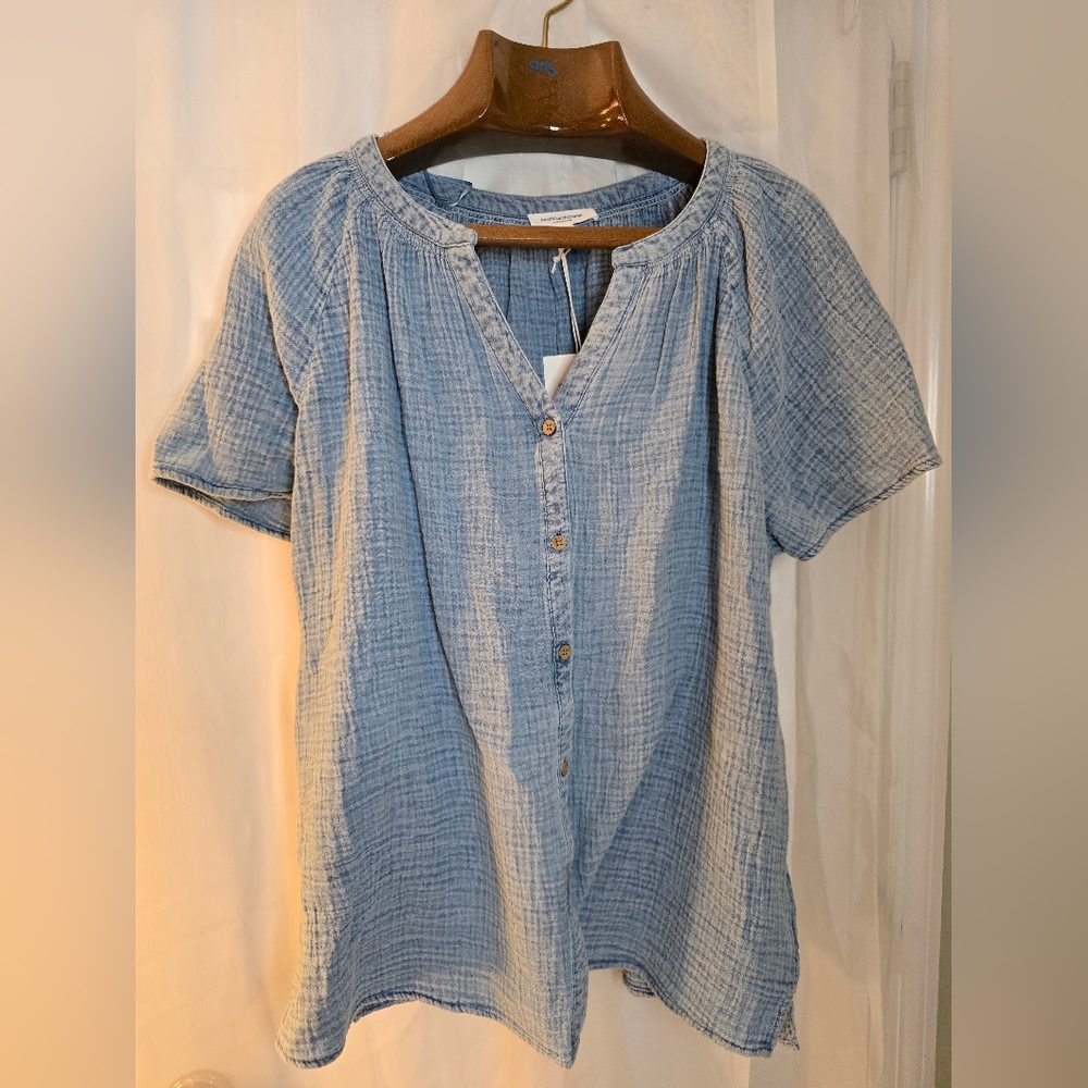 Indigo Dyed Gauze FlowyTop Cottagecore Coastal